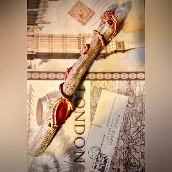 Handcrafted Wooden Wand with Crystal and copper/ gold Accents - Picture 2 of 11